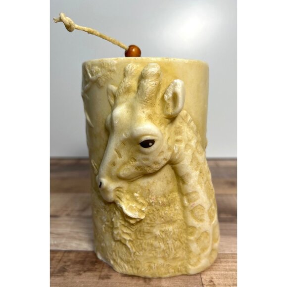 Handmade Carved Giraffe Ivory-Colored Wax Candle With Rustic Rope & Wooden Bead - Picture 1 of 5